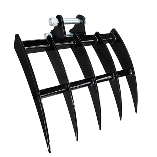 Aoururl Mini Excavator Rake Attachment - Multi-Tine Backhoe Accessory Compatible with 0.8-1.8 Ton Small Diggers for Land Clearing Debris Removal & Soil Spreading