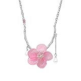 Sweet Pink Flower Choker Acrylic Necklace for Women Transparent Crystal Fashion Delicate Floral Pendant Pearl Charm Tassel Adjustable Cable Link Chain Necklaces Aesthetic Jewelry for Girlfriend Sister