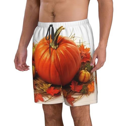 Fall Pumpkin Men's Swim Trunks Quick Dry Board Shorts with Pockets Casual Drawstring Beach Shorts2