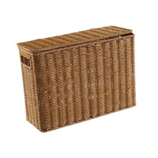 Caja de almacenamiento estrecha y alta, organizador de periódicos, revistero tejido con asa para cocina, ropa, sala de estar, tamaño S