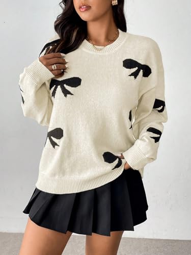 SOLY HUX Women's Plus Size Bow Sweater Y2K Ribbon Sweater with Bows for Women Trendy Knit Pullover Tops Cute Jumpers4