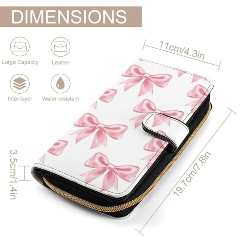 Simple Pink Bow Leather Wallets Long Wallet Bifold Card Holder Wallet Adjustable Buckle Multi Cards Case Large Capacity2