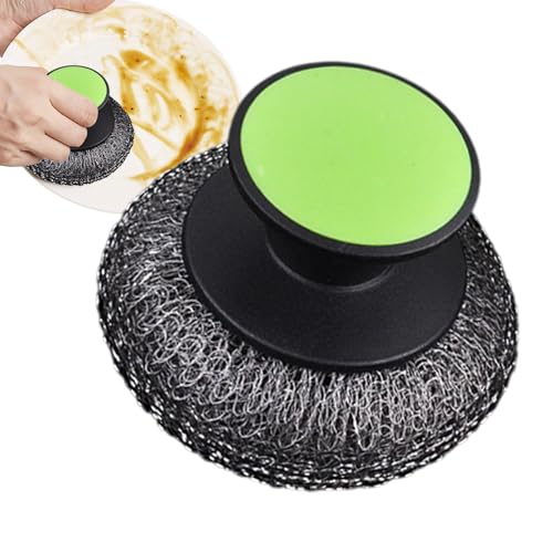 Cepillo para Ollas, Cepillos De Acero Inoxidable para Limpiar Ollas, Estropajo Resistente con Mango Y Almohadilla para Limpiar Cocinas, Parrillas Y Planchas