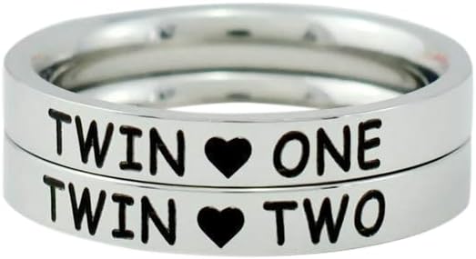 Twin One, Twin Two - Stainless Steel Band Ring Set of 2, Twin Sisters Matching Rings, Custom Personalized Gift for Best Friends Friendship, Family Love, Birthday, Anniversary, Christmas