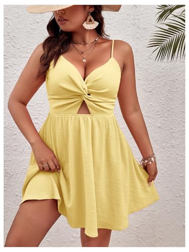 Image of Floerns Women's Plus Size Cut Out Twist Front Sleeveless Flare Hem Cami Dress
