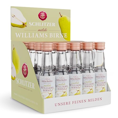 Schlitzer Milde Williams Christ Birne Minis 25 x 0,02L – 30% Vol. – Milder Birnenbrand in Shot-Flaschen – Fruchtig & weich – Ideal für Feiern, Events & Geschenkideen
