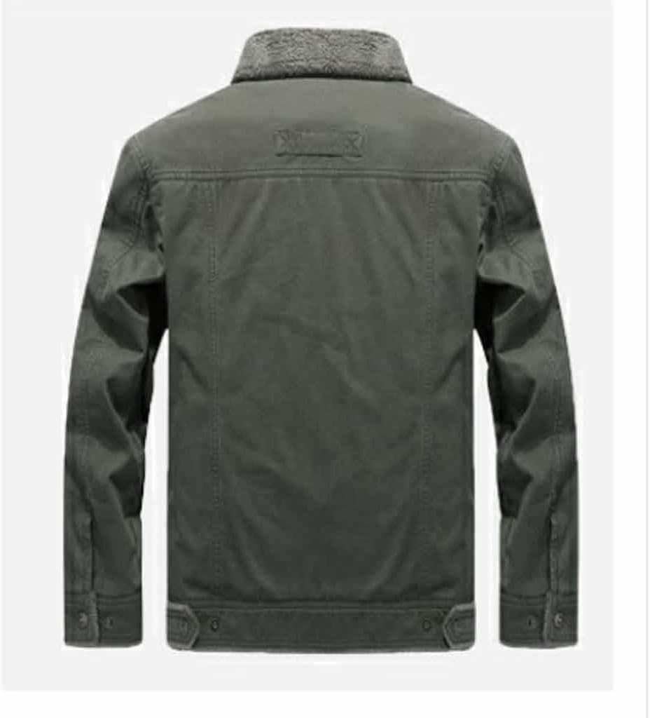 Cotton Men's Denim Winter Jacket Thick Winter Jacket Khaki Green Fleece Lining Men's Jacket(Medium Code)