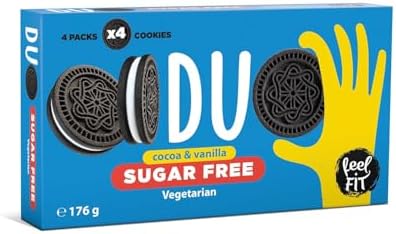 Feel FIT Duo Sugar Free Kakaokekse mit Vanillecreme ohne Zucker, 4 Tütchen mit 4 Keksen in der Schachtel, 12 x 176 g
