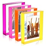 Kathfly 4 Pcs 5x7 Floating Picture Frame Acrylic Frames for Wall Mounted or Tabletop Standing Decorative Magnetic Photo Frames Neon Translucent Hanging Frame, Display Photo up to 7x9 (Bright Colors)