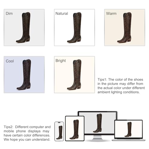 Image of wetkiss Cowboy Boots for Women Knee High, Low Heeled Stable and Comfortable | Knee High Cowgirl Boots,Western Boots with Embroidery,Pull On,Slip On,Non-slip Rubber Sole,Soft and Breathable PU Leather