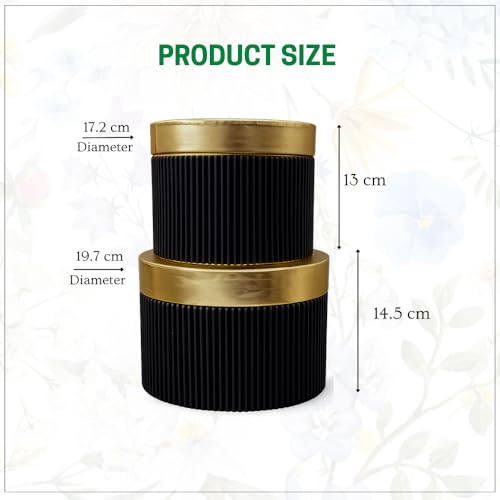 Image of Oasis Paper Gift Box Scalloped Lid Empty, Decorative, Reusable, Multipurpose Birthday, Anniversary, Wedding, Return Gifts Hamper Packaging (Set of 3)-Round (h) Black Flute)