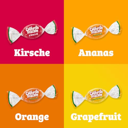 California Früchte – 1 x 425g – Gefüllte Bonbons mit Fruchtsaft – In vier verschiedenen Sorten