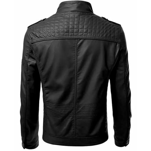 Image of Mens Genuine Black Leather Biker Jacket Cafe Racer Vintage Real Motorcycle Leather Jacket For Men