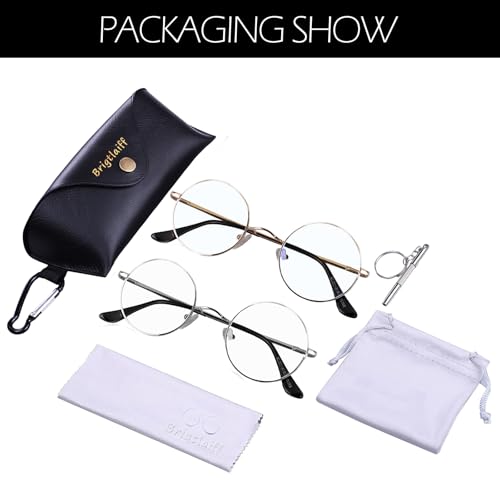 Image of Brigtlaiff Round Blue Light Blocking Glasses for Men Women, Computer Gaming TV Glasses Anti Eyestrain with Metal Frame
