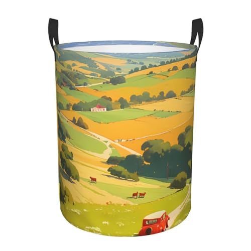 Panier à linge rond pliable – Panier à vêtements Oxford imperméable avec poignées pour chambre à coucher, salle de bain, panier à linge sale pour le...