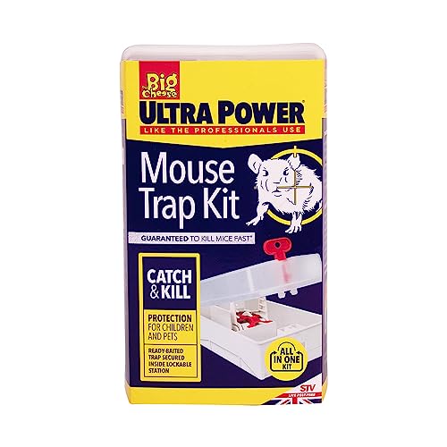 The Big Cheese Ultra Power Ready-Baited Mouse Trap Kit, Kills Mice, Ready-To-Use, Easy Disposal, Lockable and Secure Plastic Bait Station, Indoor or Outdoor Use, White