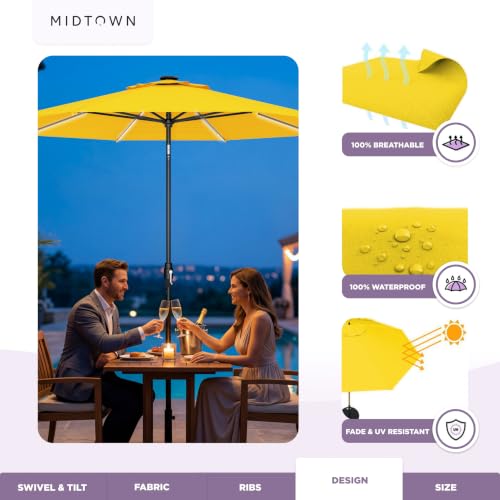 Image of Midtown Umbrellas LED Swilt - 8 Ft Solar LED Patio Umbrella, Yellow Canopy