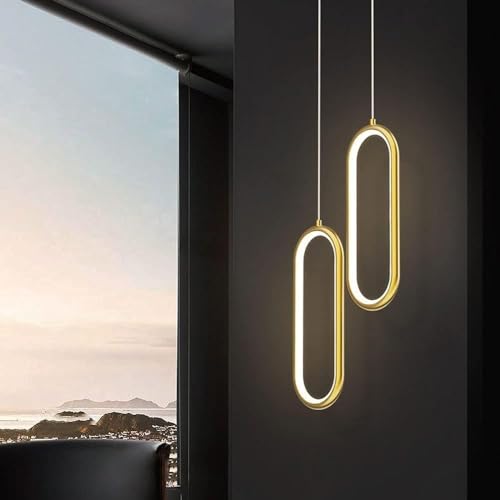 Suspension de plafond haut de gamme lustre LED cercles noirs et finitions cuivre - 6