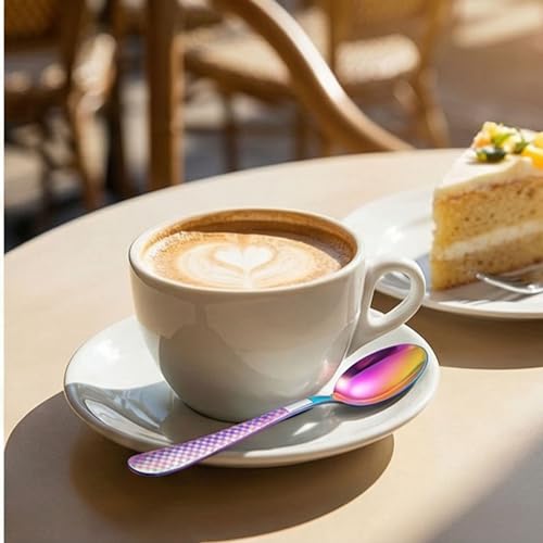 Image of Dinner Spoon Set of 5 ? 8.1 inch Rainbow Finish Tablespoons with Checks Printed Handle, Durable Stainless Steel & Dishwasher Safe Silverware for Home, Restaurant, and Gifting