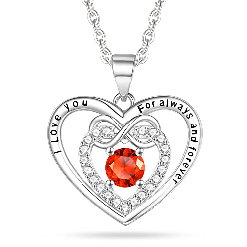 Heart Birthstone Necklace for Women, 925 Sterling Silver Necklace Heart Necklaces for Women Infinity Necklace July Birthstone Necklace for Women Silver Heart Necklace Birthstone Jewelry for Women