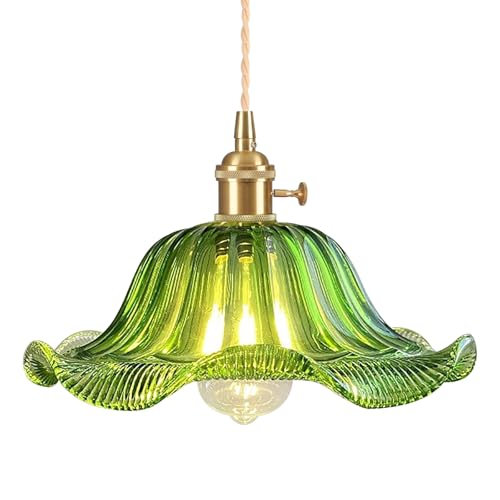 TOKTOP - Lampadario in Vetro, Creatività Vintage a Fiori, Sospensione, E27, Verde, Lampada da Soffitto per Salone, Sala da Pranzo, Camera