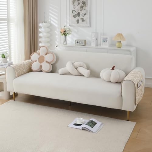 Image of HOKIPO 'Elira Series' Digitally Printed Water Repellent + Waterproof Armrest Cover for Sofa with Pockets (2Pcs) - Beige Abstract Geometry (NEW2-AR-5251-S-C3*2)
