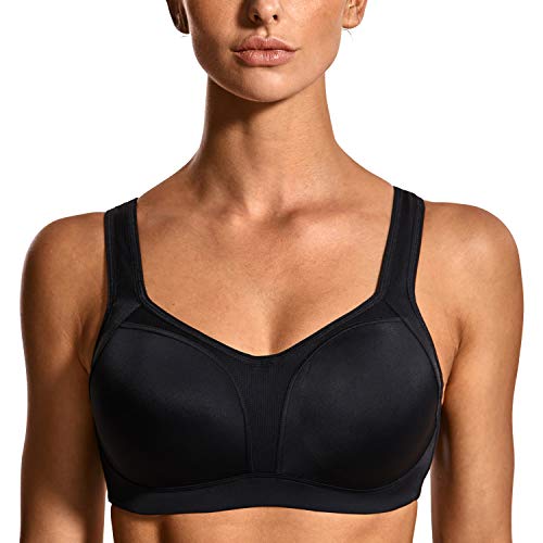 SYROKAN Women's High Impact Underwire Adjustable Straps High Support Plus Size Full Figure Padded Sports Bra Black 32DD