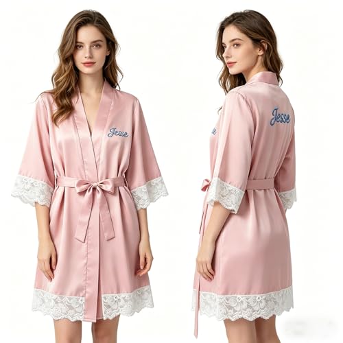 Genérico Personalizada Bata Mujer, Albornoz de Boda, Vestido de Dama de Honor para Novia, Bata Personalizada Con Nombre Bordado, Regalo Para Novia Y Damas De Honor