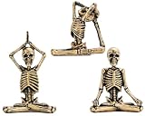 BOIHEGU Yoga Skeleton Skull Statue 4 inch(Set of 3) Yoga Statue for Meditation Room Decoration, Spooky Gifts for Women, Gothic Home Decor, Antique Golden Accent Statue Home Decor