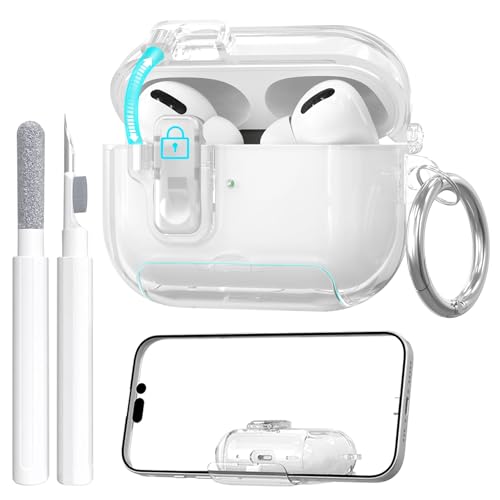 Image of for AirPods Pro 3 Case (2025) with Cleaner Kit, Cute with Lock Clid and Cleaner Kit,[Auto Pop-Up] Soft TPU Clear Cover with Bracket & Dustproof Design for AirPods Pro Case with Keyring(2025)