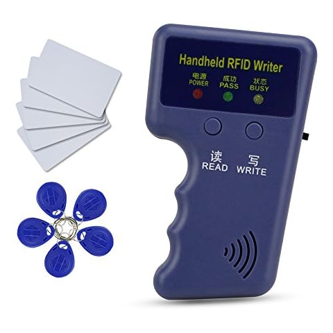 HFeng NEW 125Khz EM Handheld RFID Copier Card Reader Writer Duplicator + 10pcs EM4305/ T5577 key card token Tags Cover