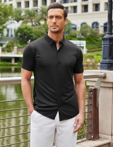 COOFANDY Men's Short Sleeve Casual Button Down Shark Shirts Wrinkle Free Untucked Shirt Summer Stretch Dress Shirts3