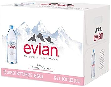 evian Natural Spring Water (One Case of 12 Individual Bottles, Each Bottle is 1 Liter) Naturally Filtered Spring Water in Large Bottles