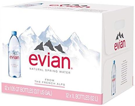 evian Natural Spring Water (One Case of 12 Individual Bottles, Each Bottle is 1 Liter) Naturally Filtered Spring Water in Large Bottles