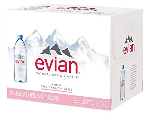 evian Natural Spring Water (One Case of 12 Individual Bottles, Each Bottle is 1 Liter) Naturally Filtered Spring Water in Large Bottles