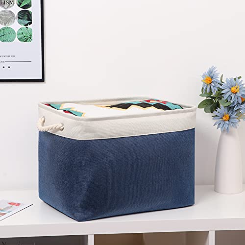 Bidtakay Fabric Storage Baskets with Handles for Organizing 16" x 11.8" x 11.8" Navy Blue Baskets [2-Pack] Shelf Baskets Large Canvas Collapsible Bins for Closet (White&Blue) by Bidtakay - Image 2