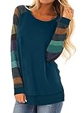 HARHAY 2025 Women's Cotton Knitted Long Sleeve Lightweight Tunic Sweatshirt Tops Multiple light Peacock Blue L
