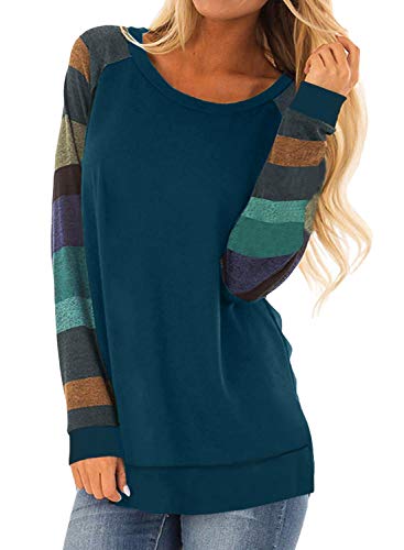 HARHAY 2025 Women's Cotton Knitted Long Sleeve Lightweight Tunic Sweatshirt Tops Multiple light Peacock Blue L