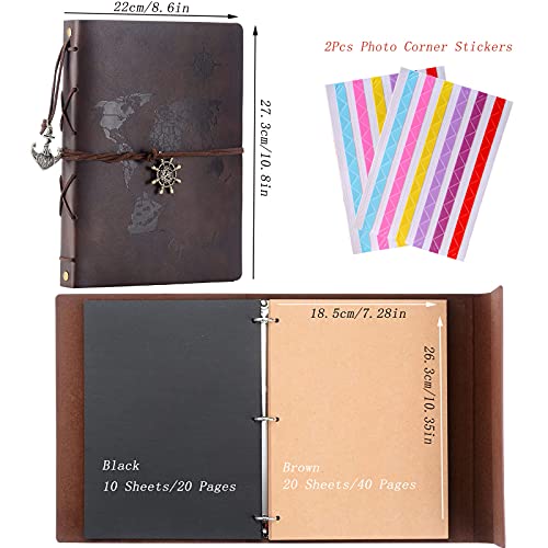 Scrapbook Album,ZEEYUAN Travel Album Leather Photo Album Vintage DIY Memory Photo Book 60 Pages Our Adventure Book Scrape Book - Thumbnail 2