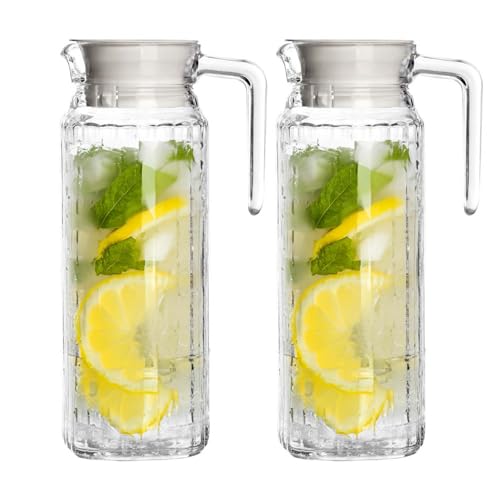 ELEGANT HOME LIVING Water Jugs for Refrigerators, Set of 2 Glass Carafes with Lid, Perfect for Cold Beverages, 33oz / 1 Litre - Image 7