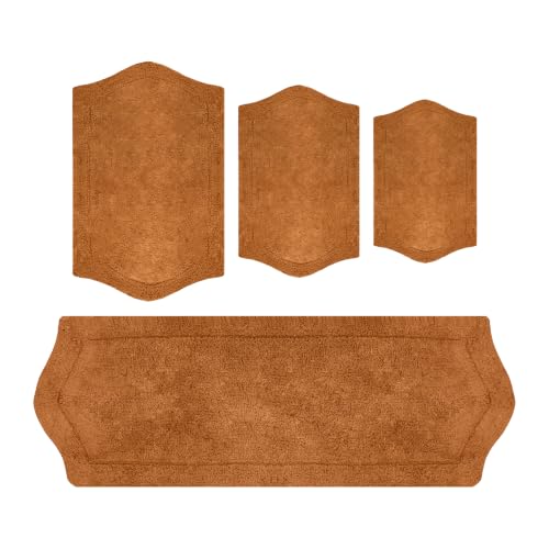 Home Weavers Waterford Collection 100% Cotton Tufted Bath Rug, Extra Soft and Absorbent Bath Rugs, Non-Slip Bath Mats, Machine Washable Bath Mats for Bathroom, 4 Piece Set with Runner, Terracotta