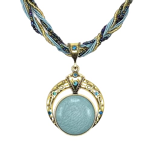 RIXERKOC Collar Retro Vintage para Mujer, Collar Bohemio de Turquesa Collar con Colgante de Strass Bisutería Regalos para el Día de la Madre San Valentín (Azul)