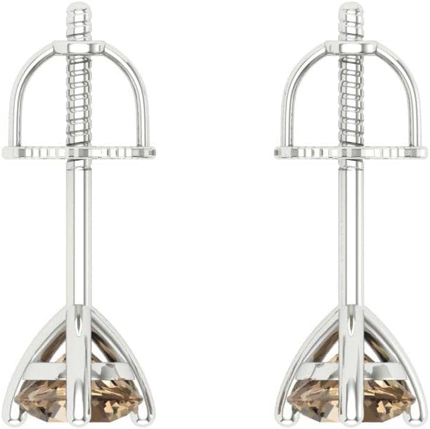 14K White Gold Simulated Champagne Diamond Stud Earrings with Screw back - Hypoallergenic, 0.5 cttw - Minimalist Women's Fine Jewelry - Image 4