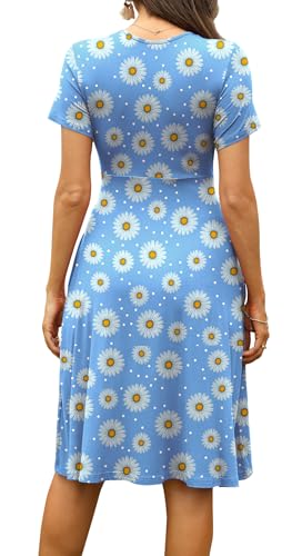 Image of WEACZZY Women's Summer Short Sleeve Casual Dresses V-Neck Floral Party Dress with Pockets