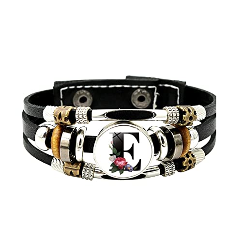 Generisch Pulsera de cuero con letras inglesas y flores para hombres y mujeres, versátil tejido de piedras preciosas, regalo artesanal con cuentas, reloj de pulsera para niños, 8x12x4cm, Acero aleado,