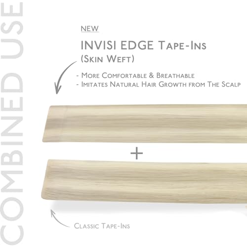 Image of WENNALIFE Invisi Edge Tape in Hair Extensions Human Hair,#17A /60A,20 Inch | 20 Inch 50g 20pcs (Invisi Edge & Classic) Ash Blonde Highlighted Platinum Blonde Invisi Remy Hair Injected