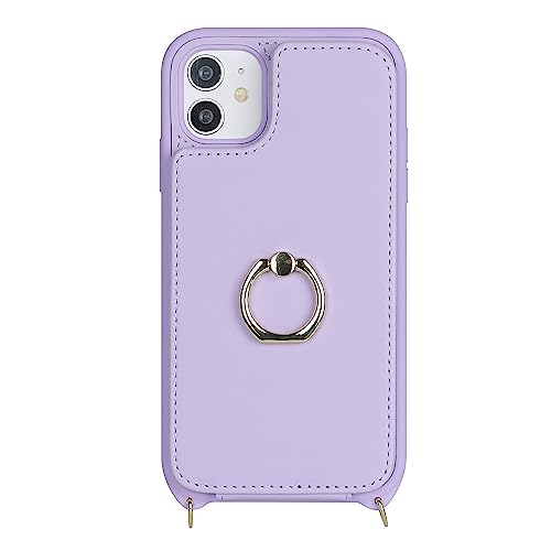 Image of for iPhone 11 Phone Case with Card Holder and Strap for Women,Crossbody Lanyard,RFID Blocking,Kickstand Ring Stand,Snap Clasp,Phone Wallet Cases 6.1 inch(Purple)