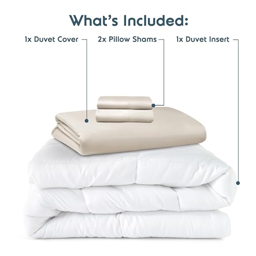 Nestl Queen Duvet Cover Set with Comforter Insert - Off White 4 Piece 90x90 Duvet Cover & 2 Pillow Shams with White Quilted Down Alternative Comforter, Ultra Soft, All Season