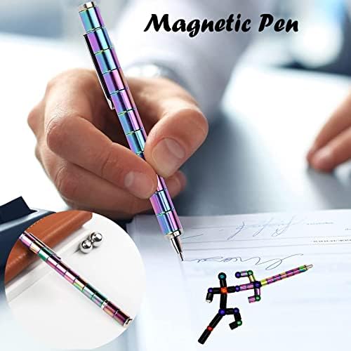 Aionly Fidget Pen, Decompression Magnetic Pen, Writing Magnet Ballpoint Pen Fidget Toy, DIY Metal Anxiety Relief Magnetic Building Blocks, Colorful Beads, Creative Gift for Family/Friend (Rainbow)