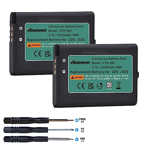 Hisewen 2 Pack 1350mAh 3DS Battery CTR-003 Battery for Nintendo 2015 Old 3DS, 2DS XL, 2DS Game Console